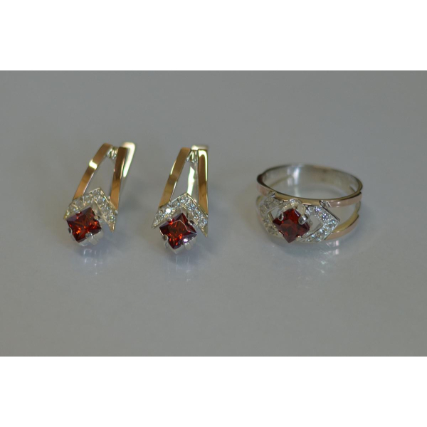 Серебряный комплект с пластинами из золота (027)