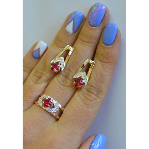 Серебряный комплект с пластинами из золота (027)