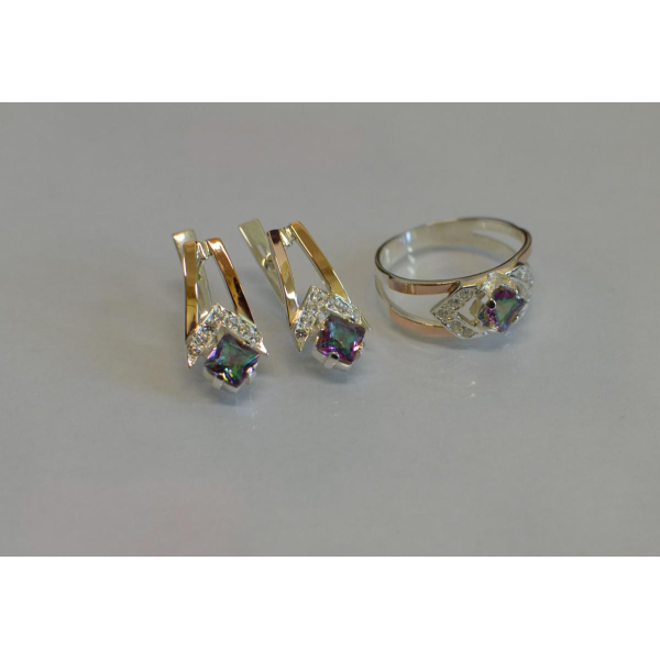 Серебряный комплект с пластинами из золота (027)