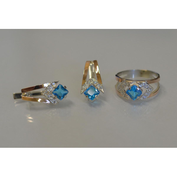 Серебряный комплект с пластинами из золота (027)