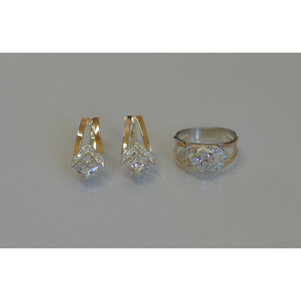 Серебряный комплект с пластинами из золота (027)