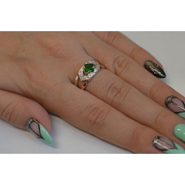 Серебряное кольцо с золотыми напайками (027к)