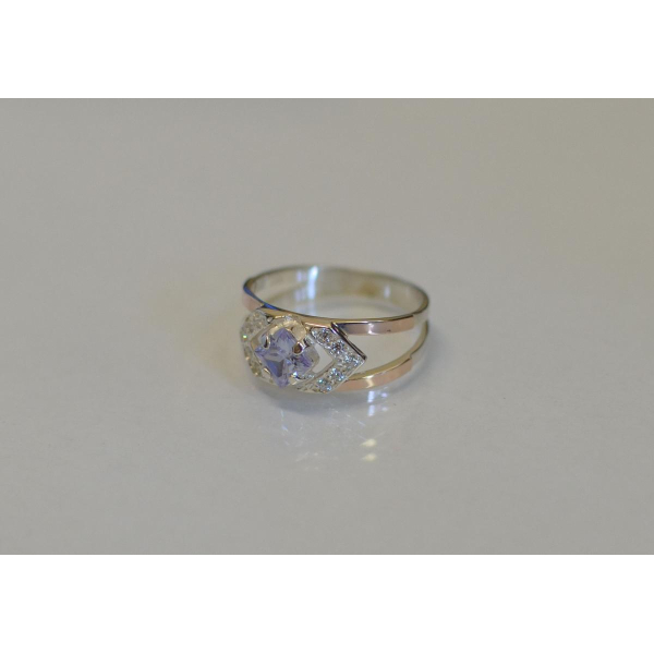 Серебряное кольцо с золотыми напайками (027к)