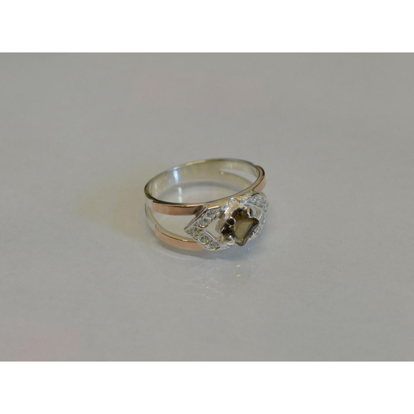 Серебряное кольцо с золотыми напайками (027к)