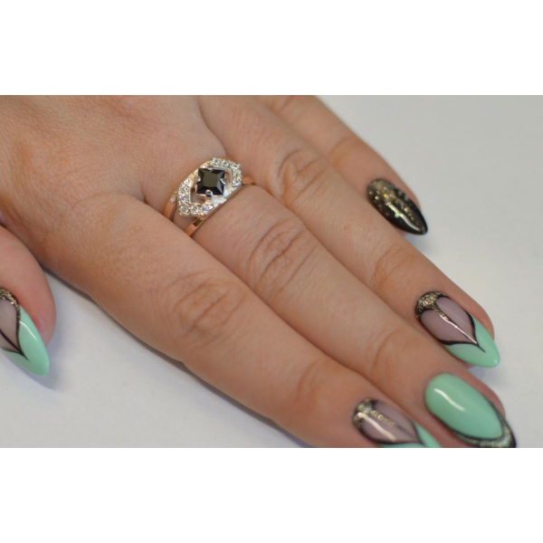 Серебряное кольцо с золотыми напайками (027к)