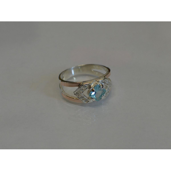 Серебряное кольцо с золотыми напайками (027к)