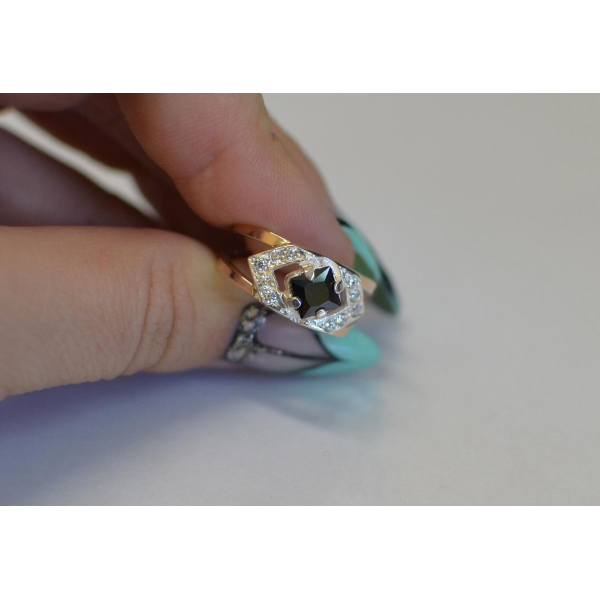 Серебряное кольцо с золотыми напайками (027к)