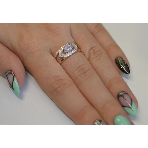 Серебряное кольцо с золотыми напайками (027к)