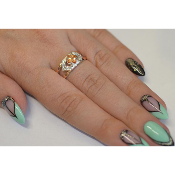 Серебряное кольцо с золотыми напайками (027к)