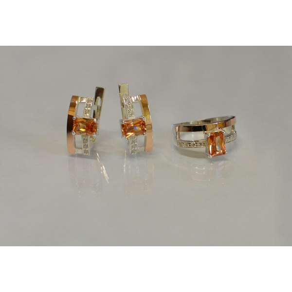 Серебряный гарнитур с золотыми напайками (028)