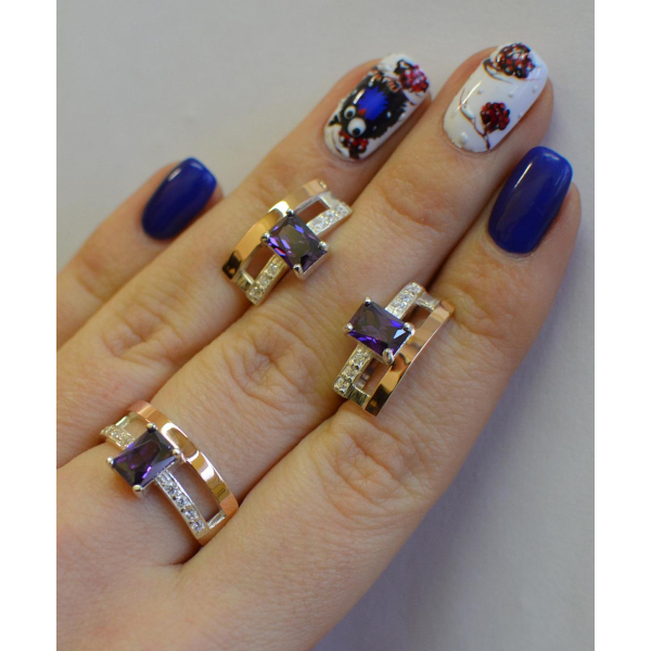 Серебряный гарнитур с золотыми напайками (028)