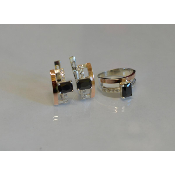 Серебряный гарнитур с золотыми напайками (028)