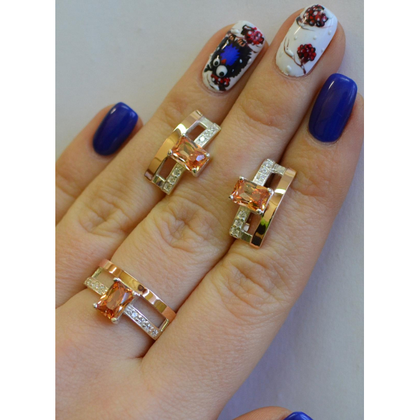 Серебряный гарнитур с золотыми напайками (028)