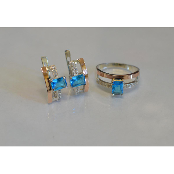 Серебряный гарнитур с золотыми напайками (028)