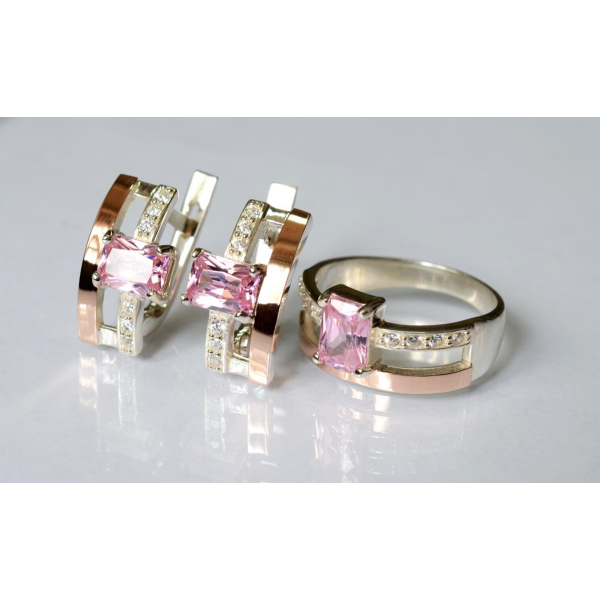 Серебряный гарнитур с золотыми напайками (028)