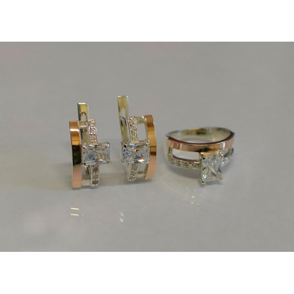 Серебряный гарнитур с золотыми напайками (028)