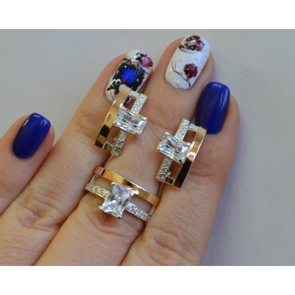 Серебряный гарнитур с золотыми напайками (028)