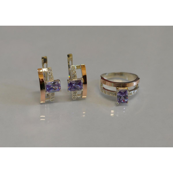 Серебряный гарнитур с золотыми напайками (028)