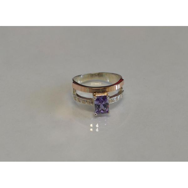 Серебряное кольцо с  накладками из золота (028к)