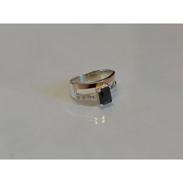 Серебряное кольцо с  накладками из золота (028к)