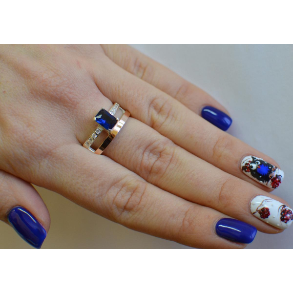 Серебряное кольцо с  накладками из золота (028к)