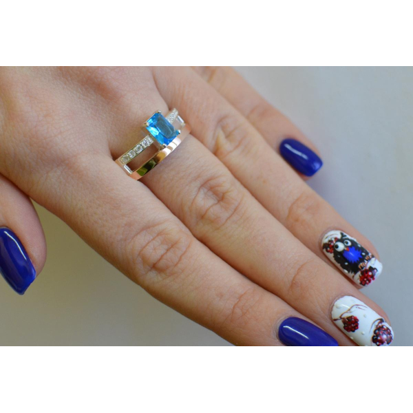 Серебряное кольцо с  накладками из золота (028к)