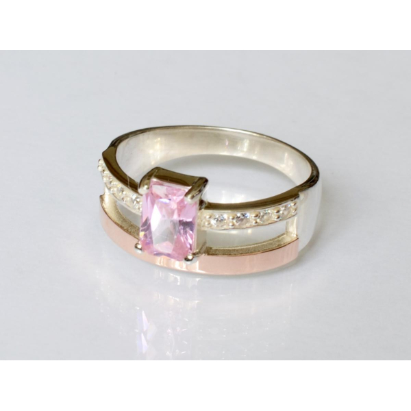 Серебряное кольцо с  накладками из золота (028к)