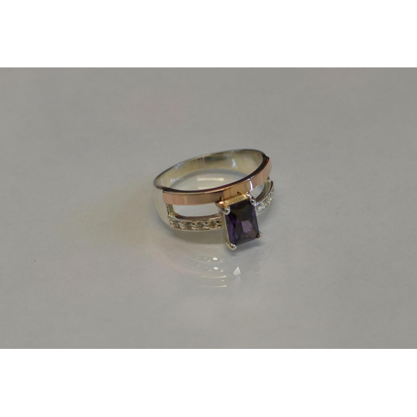 Серебряное кольцо с  накладками из золота (028к)