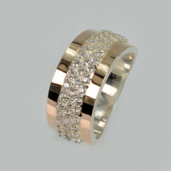 Кольцо серебряное  с накладками из золота