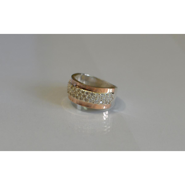 Кольцо серебряное  с накладками из золота (029к)