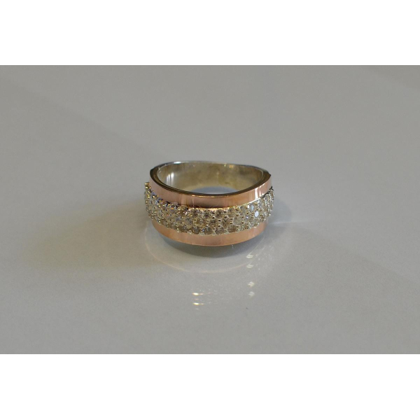 Кольцо серебряное  с накладками из золота (029к)