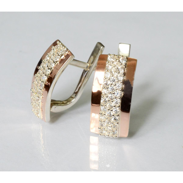 Серебряные серьги с пластинами из золота (029с)