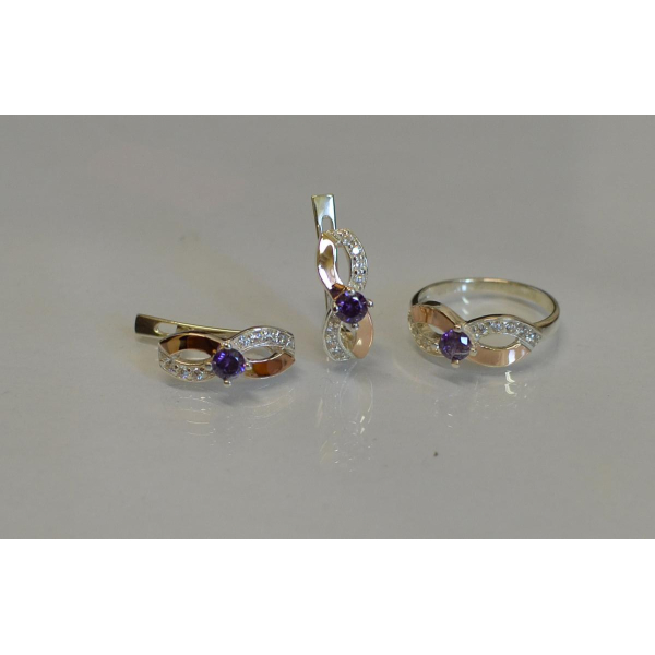 Срібний гарнітур з накладками золота (030)