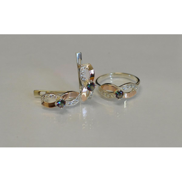 Срібний гарнітур з накладками золота (030)