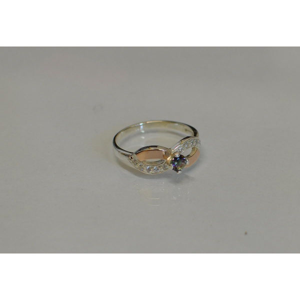 Кольцо серебряное с напайками золота (030к)