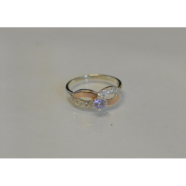 Кольцо серебряное с напайками золота (030к)