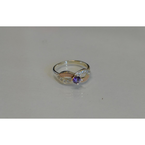 Кольцо серебряное с напайками золота (030к)