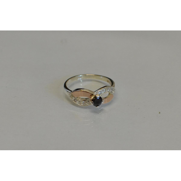 Кольцо серебряное с напайками золота (030к)