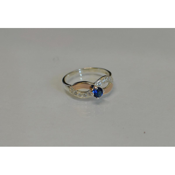 Кольцо серебряное с напайками золота (030к)