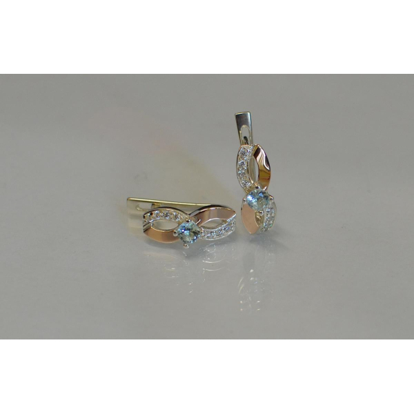 Серьги серебряные  с напайками с золота (030с)