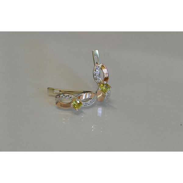 Серьги серебряные  с напайками с золота (030с)