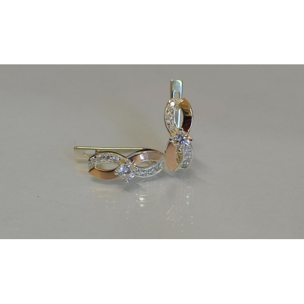 Серьги серебряные  с напайками с золота (030с)