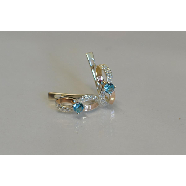 Серьги серебряные  с напайками с золота (030с)