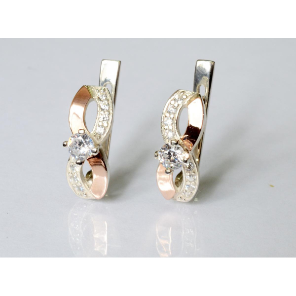 Серьги серебряные  с напайками с золота (030с)