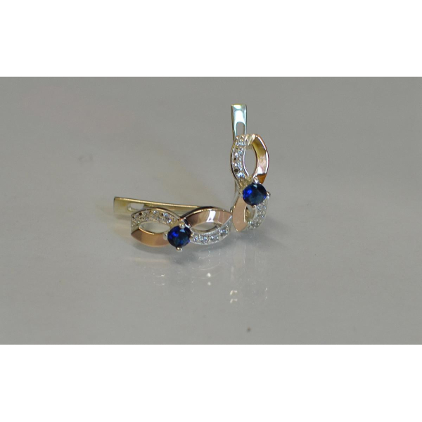 Серьги серебряные  с напайками с золота (030с)