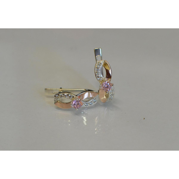 Серьги серебряные  с напайками с золота (030с)