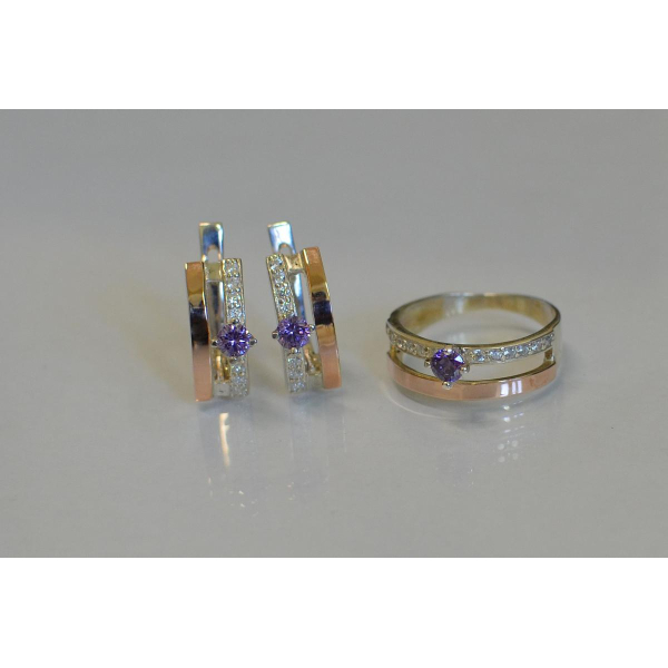 Серебряный набор с золотыми вставками (031)