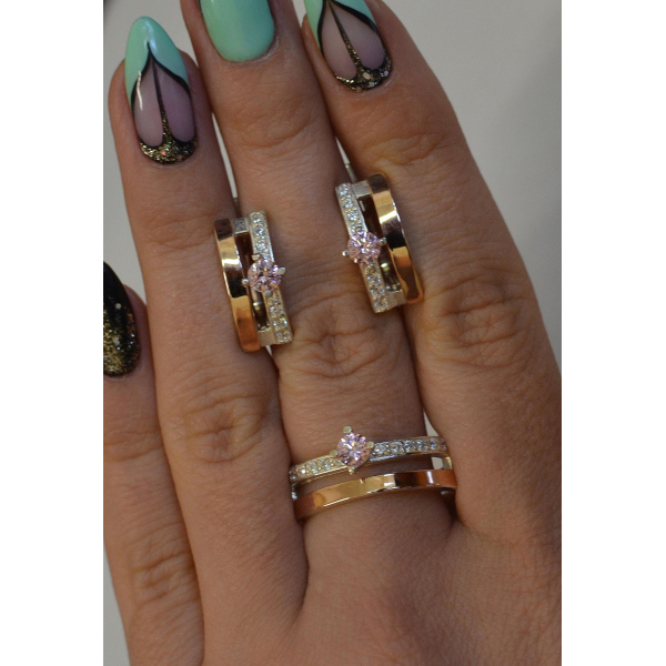 Серебряный набор с золотыми вставками (031)