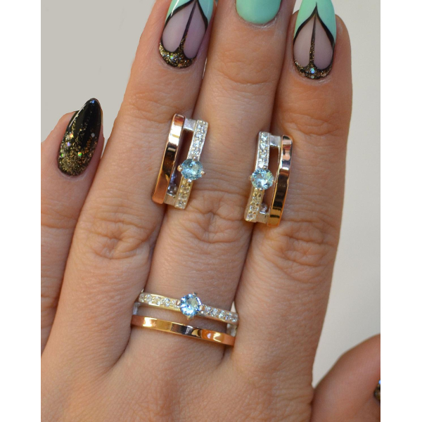 Серебряный набор с золотыми вставками (031)