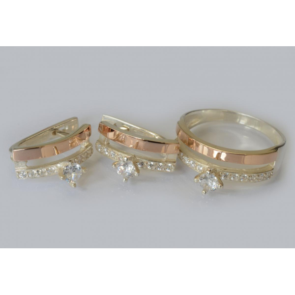 Серебряный набор с золотыми вставками (031)